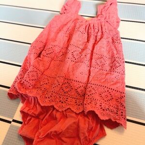 Coral Eyelet dress & bloomers